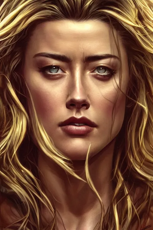 Image similar to muscled Amber Heard as a ruggedly handsome hero, intricate, elegant, highly detailed, centered, digital painting, artstation, concept art, smooth, sharp focus, illustration, art by artgerm and donato giancola and Joseph Christian Leyendecker, Ross Tran, WLOP