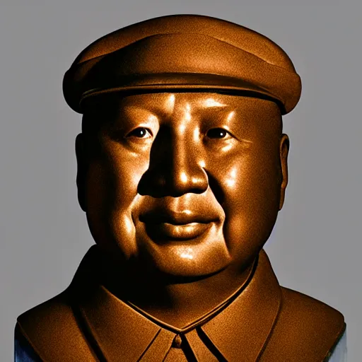 Prompt: a photo of mao zedong's sculpture on mars a made of resin, dramatic lighting