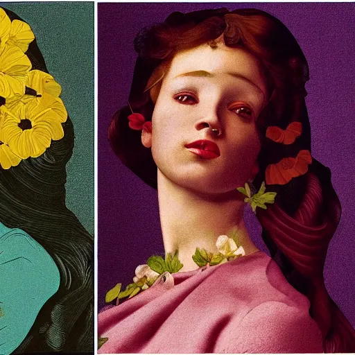 Prompt: a lot of flowers morphing in a beautiful girls face, film still by wes anderson, depicted by pontormo, limited color palette, very intricate, art nouveau, highly detailed, lights by hopper, soft pastel colors, minimalist