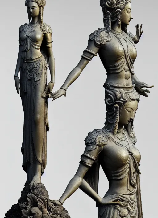 Image similar to a art deco sculpture statue of full body guanyin, intricate complexity,, statue by jane hamilton, ruan jia, character concept, radiant light,, frostbite 3 engine, cryengine, dof, trending on artstation, digital art, fantasy detailed abackground