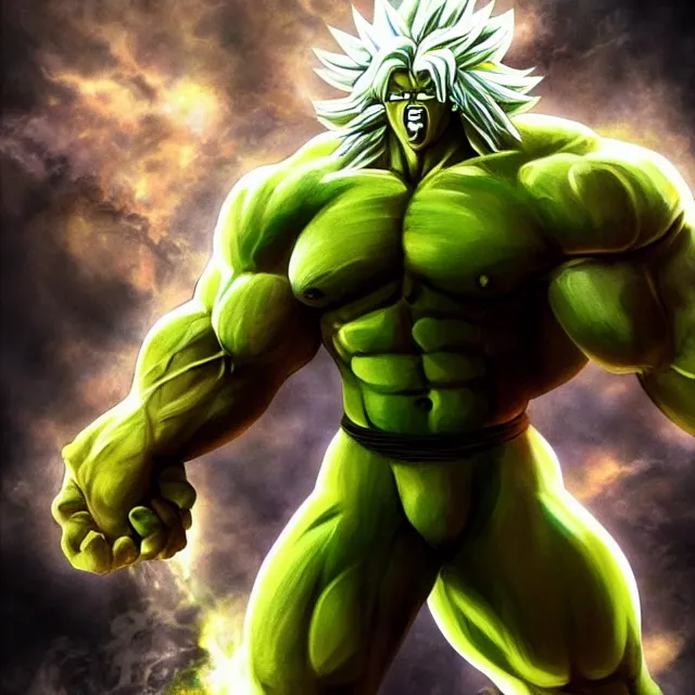 Prompt: broly as the hulk trending on artstation deviantart pinterest detailed realistic hd 8 k high resolution