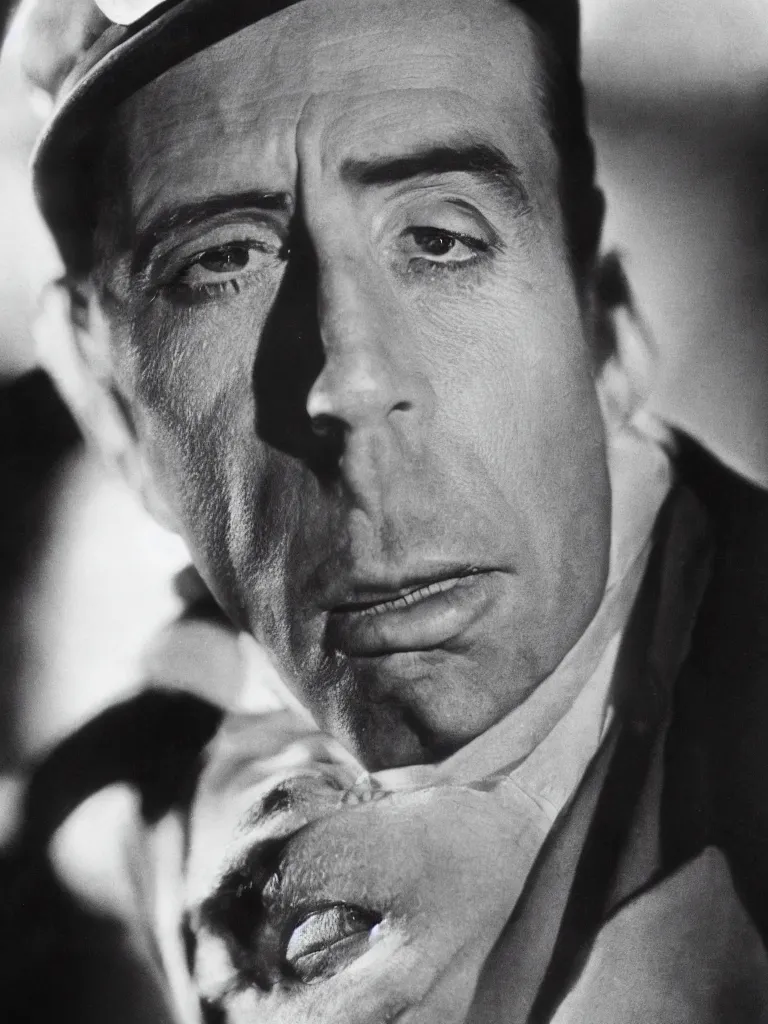 Prompt: photo of singular humphrey bogart from casablanca ( 1 9 4 2 ), close - up, high detail, studio, sharp, dramatic light, studio, 8 5 mm sigma art lens