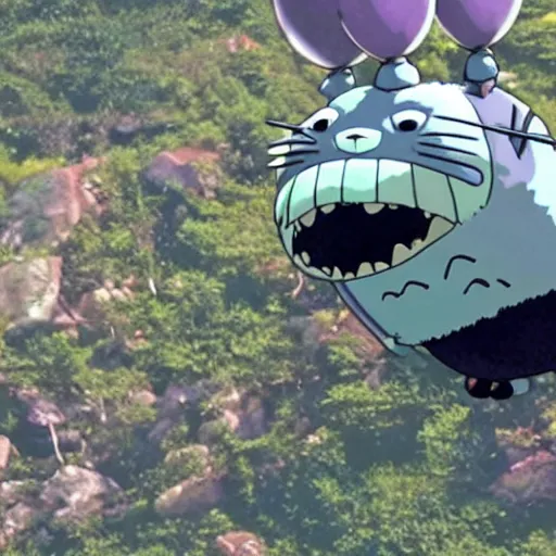 Prompt: ultra fat cursed real life totoro skydiving