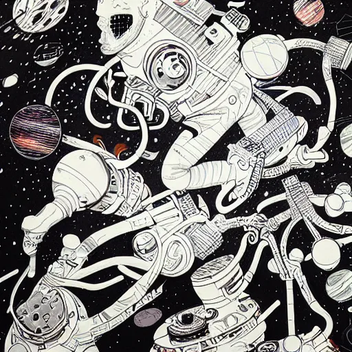 Image similar to james jean, mcbess art of a party in space, hyper detail