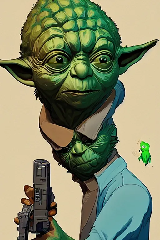 Image similar to a study of cell shaded portrait of Yoda as a Grand Theft auto 5 character, llustration, post grunge, concept art by josan gonzales and wlop, by james jean, Victo ngai, David Rubín, Mike Mignola, Laurie Greasley, highly detailed, sharp focus, alien, Trending on Artstation, HQ, deviantart, art by artgem