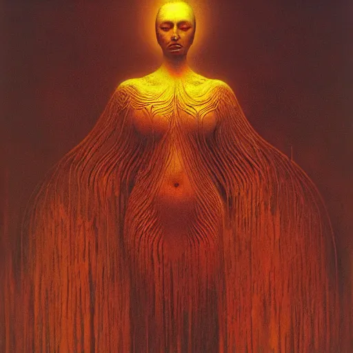 Image similar to the queen of the sun by zdzislaw beksinski and h. r. giger, oil on canvas