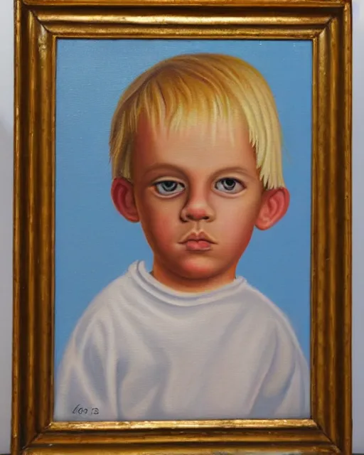 Image similar to little awkward cute blond man who is awkward and is also awkward, very detailed oil painting, oil on canvas