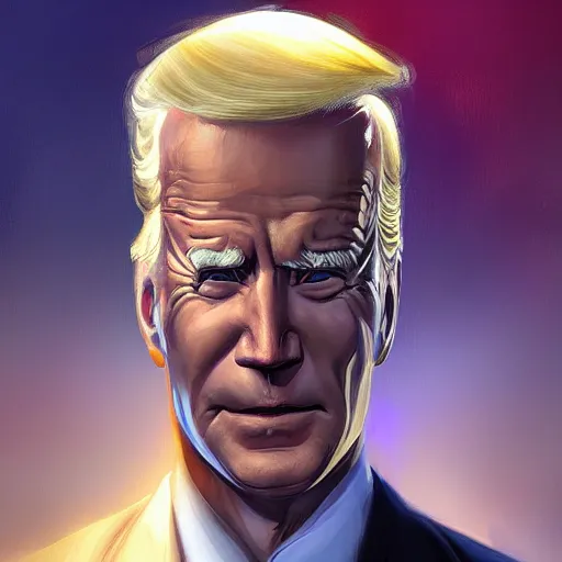 Image similar to trump looks in the mirror and sees biden, intricate, elegant, highly detailed, centered, grungy, digital painting, artstation, concept art, smooth, sharp focus, boris vallejo