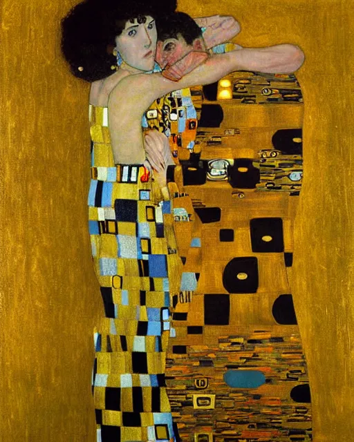 Image similar to racing, painting by gustav klimt, gold leaf on wood