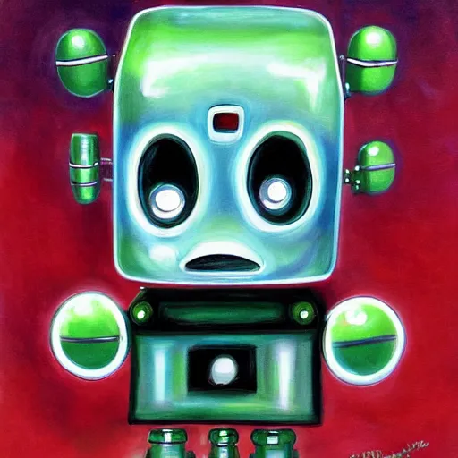 Prompt: a cute robot with uwu eyes painted by brian despain