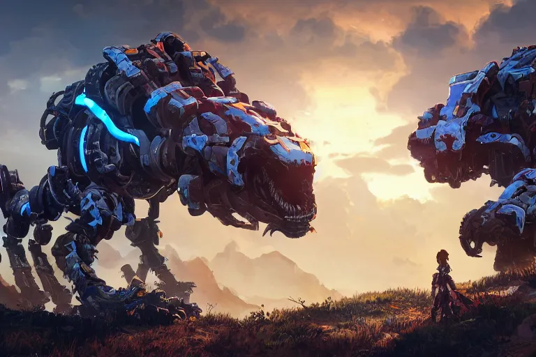 Image similar to burrower machine mecha animal beast robot of horizon forbidden west horizon zero dawn bioluminiscence global illumination ray tracing hdr fanart arstation by sung choi and eric pfeiffer and gabriel garza and casper konefal