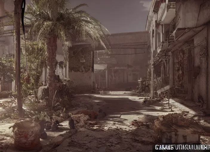 Image similar to casbah algiers post apocalyptic, vegetation, ultra realistic, insane details, cinematic, epic composition, unreal engine, octane render