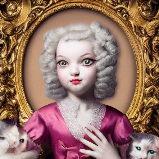 Image similar to in love cats baroque style character portrait, highly detailed, soft studio lighting, Pentax 35mm camera