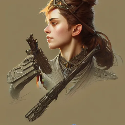 Image similar to sketch of an female soldier, D&D, fantasy, sketch, intricate, elegant, highly detailed, digital painting, artstation, concept art, smooth, sharp focus, illustration, art by artgerm and greg rutkowski and alphonse mucha