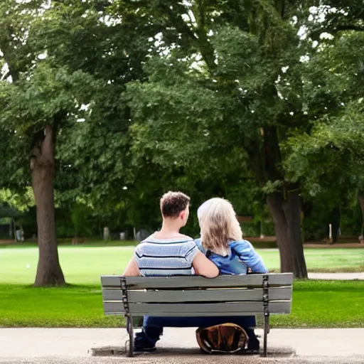 Image similar to a couple sitting on a park bench