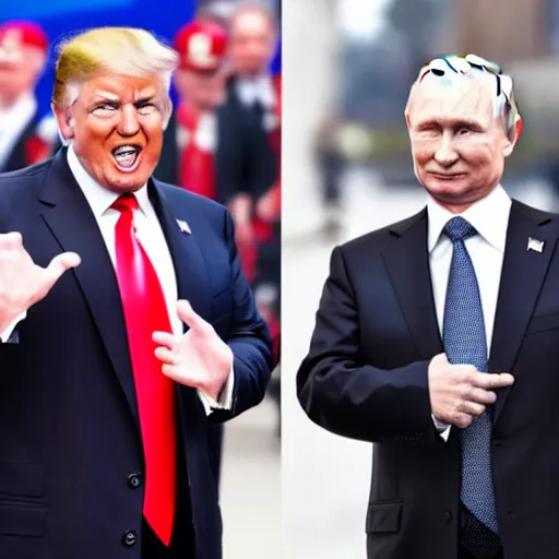 Prompt: Donald Trump and Putin as combined twins, pride