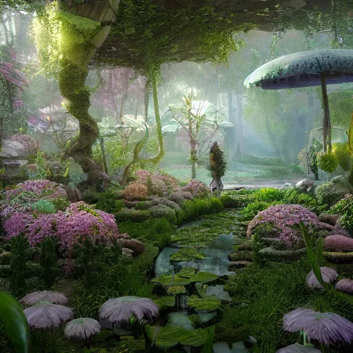 Image similar to ,inside a magical ethereal garden, highly detailed, 4k, HDR, award-winning, artstation, octane render