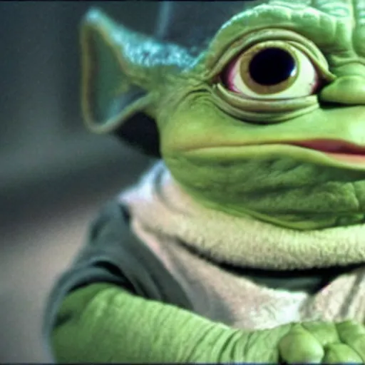 Image similar to Pepe the Frog as Yoda, film still from Empire strikes back, detailed, 4k