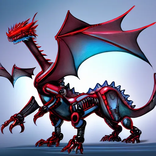 Image similar to robot dragon digital art; deviantart; furaffinity; high quality