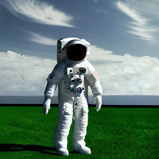 Prompt: a 3 d render of an astronaut walking in a green desert