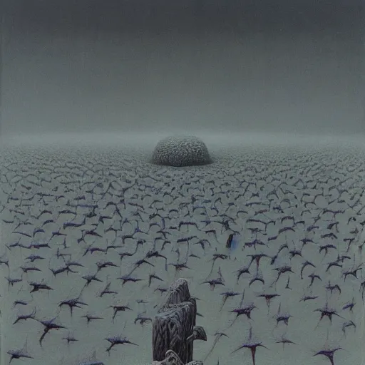 Prompt: a whole bunch of little tiny people, by zdzisław beksinski