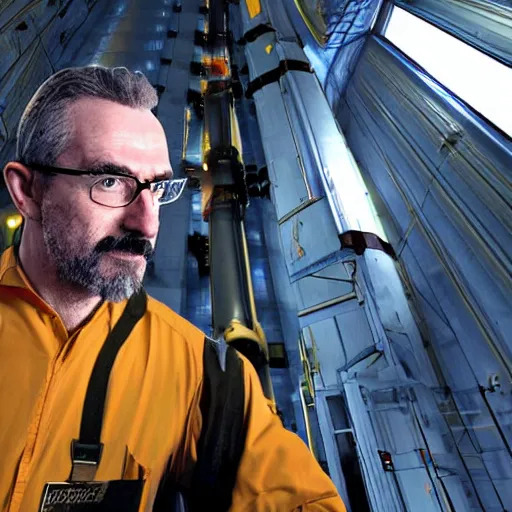 Image similar to a photograph of Gordon Freeman at work at the Large Hadron Collider