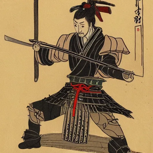 Image similar to a samurai holding his sword with two hands, by edgar allen poe