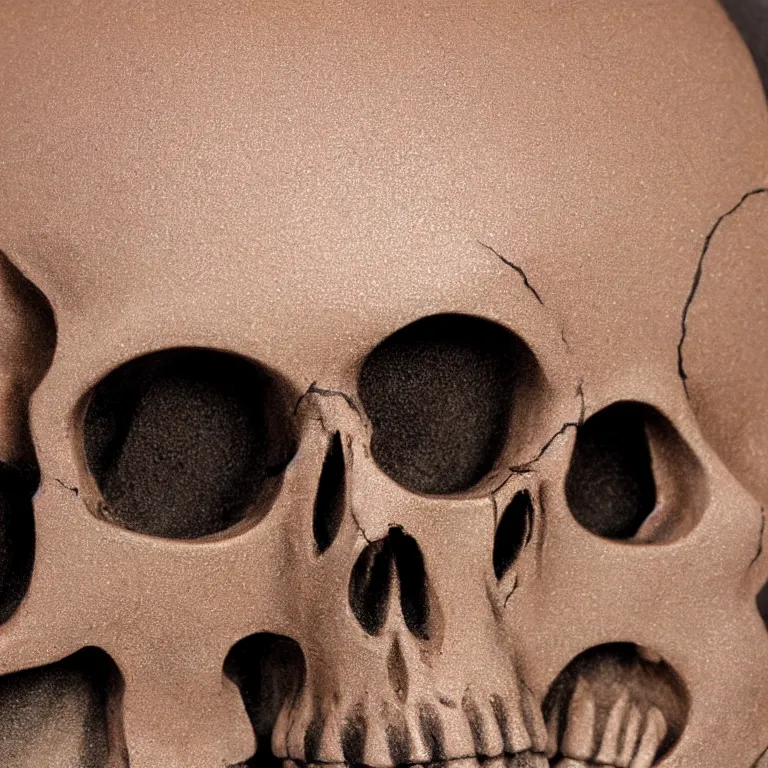 Image similar to closeup of metal skull berried in sand painted by Edward Hopper, painted by Wayne Barlow, airbrush