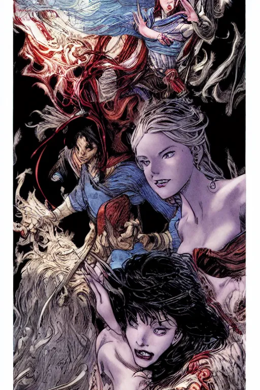 Image similar to merlin and nimue by neal adams and akihiko yoshida