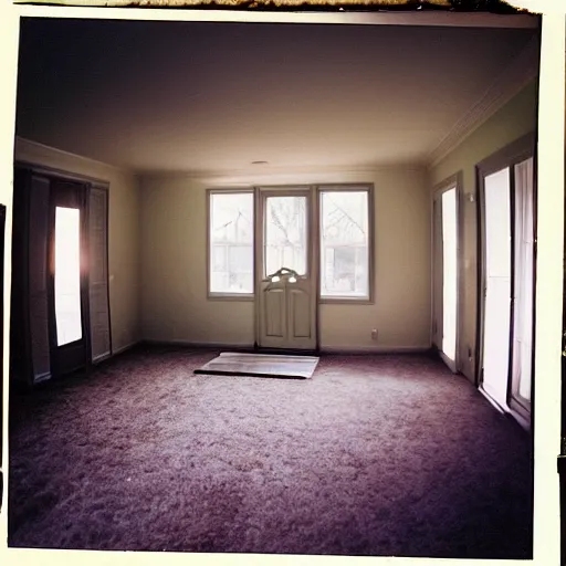 Prompt: a high flash photo of an empty suburban home, 2 0 0 6, taken with a disposable camera