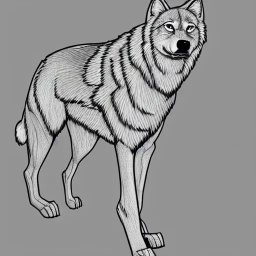 Image similar to digital art of a full-body outline of a wolf, simple, no color, high quality, HD, 8K,