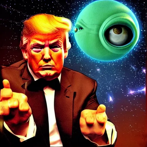 Image similar to trump as a vogons alien from the movie “ the hitchhiker ’ s guide to the galaxy. ” photograph.