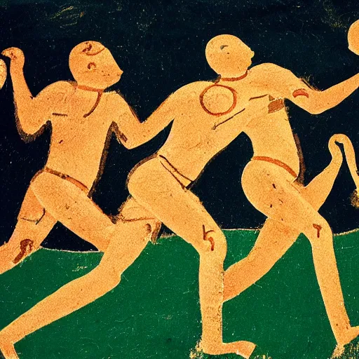 Image similar to ancient cave painting of a rugby match between england and ireland