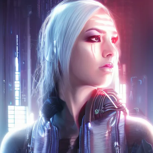 Image similar to highly detailed female in cyberpunk clothing, concept art, cinamatic light, unreal engine 5, 4 k, artgerm style,
