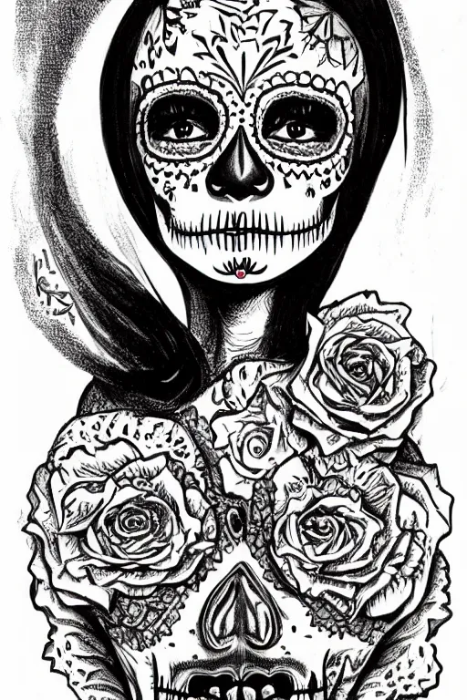 Image similar to Illustration of a sugar skull day of the dead girl, art by Kelly Freas