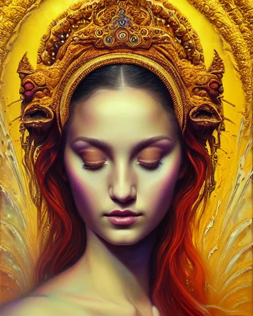 Prompt: portrait of the beautiful young goddess of water, unusual beauty, etheric, outworldly colours, emotionally evoking symbolic metaphors, head in focus, ornamental, intricate, elegant, highly detailed hyperrealistic painting, artstation, concept art, painterly, golden ratio, sharp focus, illustration, art by sarah joncas,