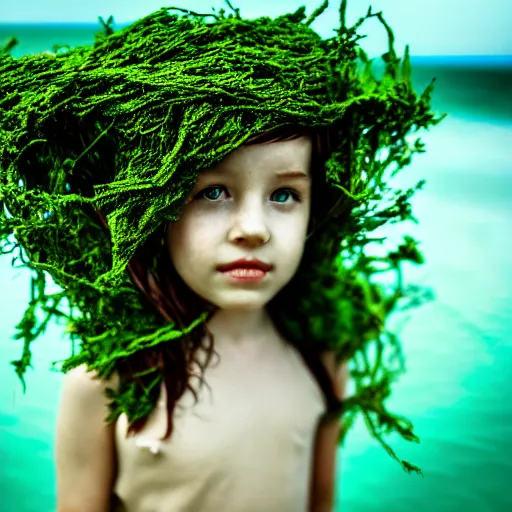 Image similar to a girl wrapped in seaweed, photograph, 4 k