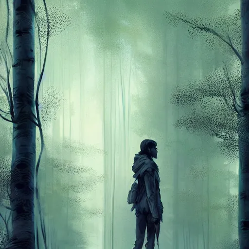 Image similar to a tall figure standing in the aspen forest, dramatic lighting, illustration by Greg rutkowski, yoji shinkawa, 4k, digital art, concept art, trending on artstation