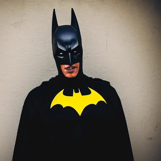 Image similar to photo of a black man wearing batman mask