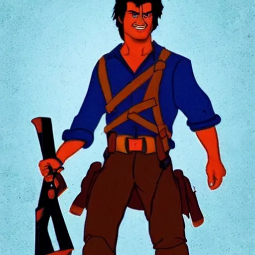 Image similar to Ash William\'s from Army of darkness in the style of Disney