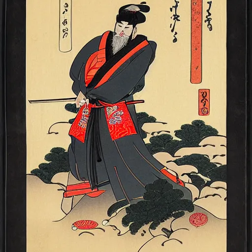 Prompt: Ukiyo-E portrait of Samurai Bin Laden