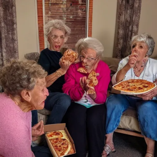 Image similar to grandmas fighting over who can eat the pizza