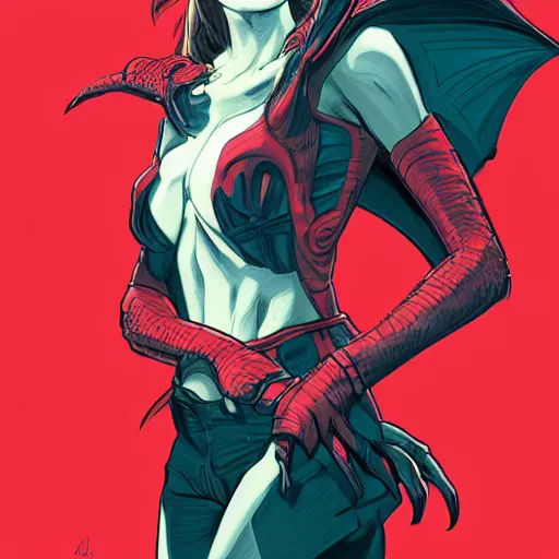 Prompt: Ana de Armas portrait anthropomorphic dragon wearing red clothes, perfect master piece, award winning, full body in the graphic style of Patrick Gleason, detailed art, trending on Artstation, sharp focus, comic art
