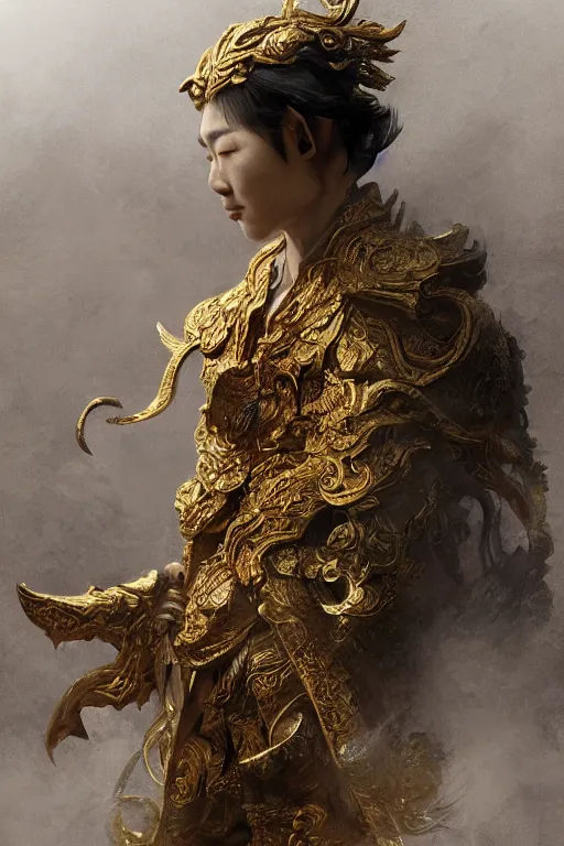 Image similar to Japanese god, portrait, powerfull, intricate, elegant, volumetric lighting, scenery, digital painting, highly detailed, artstation, sharp focus, illustration, concept art, ruan jia, steve mccurry