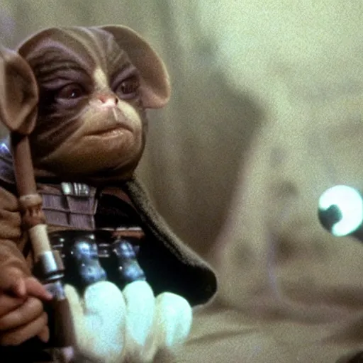 Image similar to a film still of mogwai as a jedi in star wars realistic, detailed