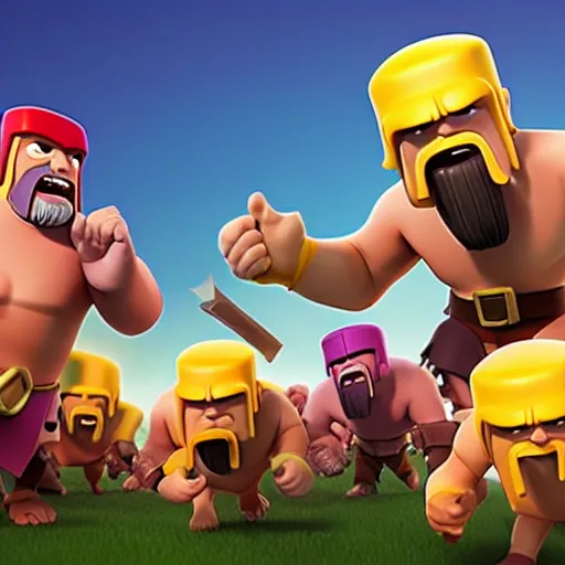 Image similar to clash of clans does a crossover event with fall guys, epic, pixar cartoon style