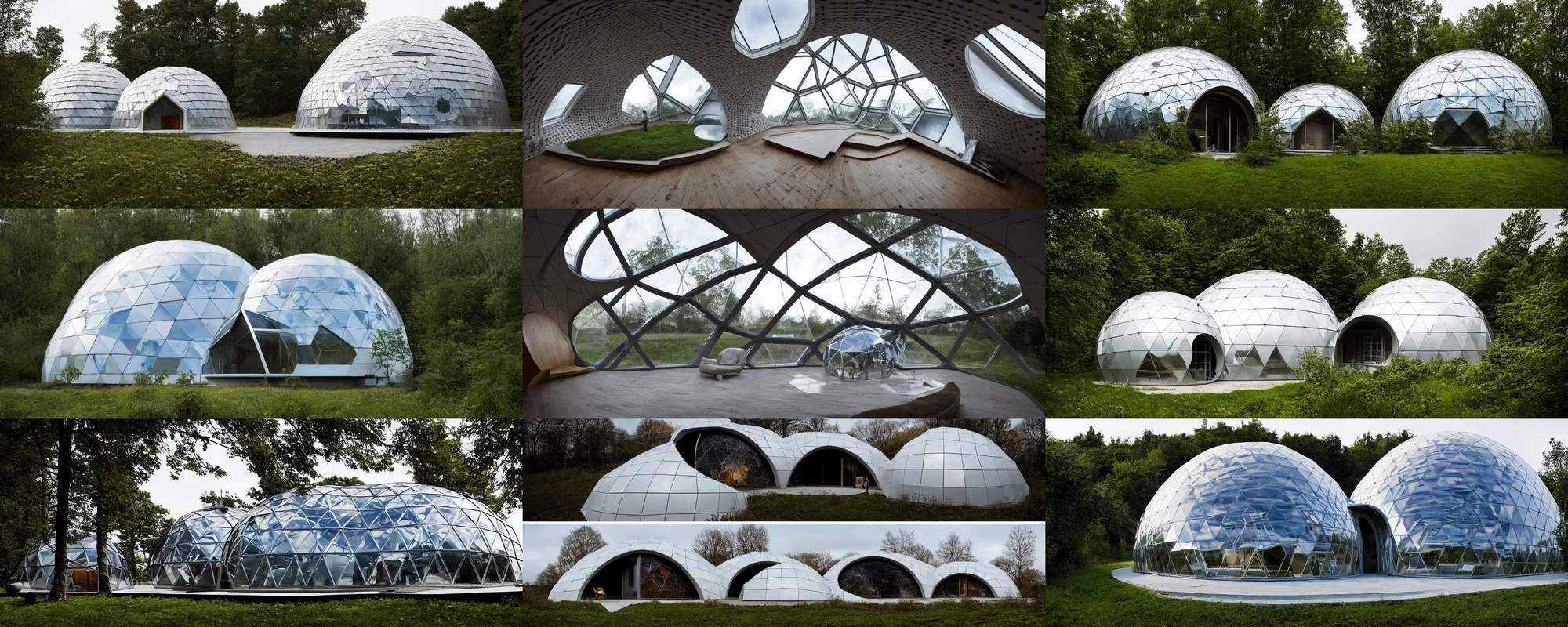 Prompt: dome house, by kristoffer tejlgaard, by shoji sadao, buckminster fuller, zaha hadid, concept house, earthship, parametric, maths, partially underground, optimus sun orientation in north hemisphere, geodesic, award winner, architecture, biodome, domespace, passive house, future