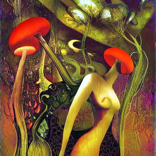 Image similar to psychedelic mushrooms dream, by dave mckean