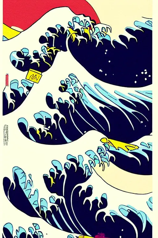 Image similar to Patrick Nagel Poster Illustration of The Great Wave off Kanagawa