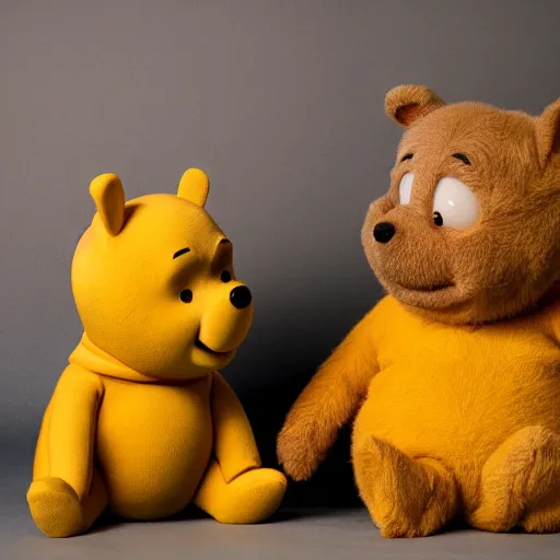 Image similar to winnie the pooh if he was a real person. studio photography.